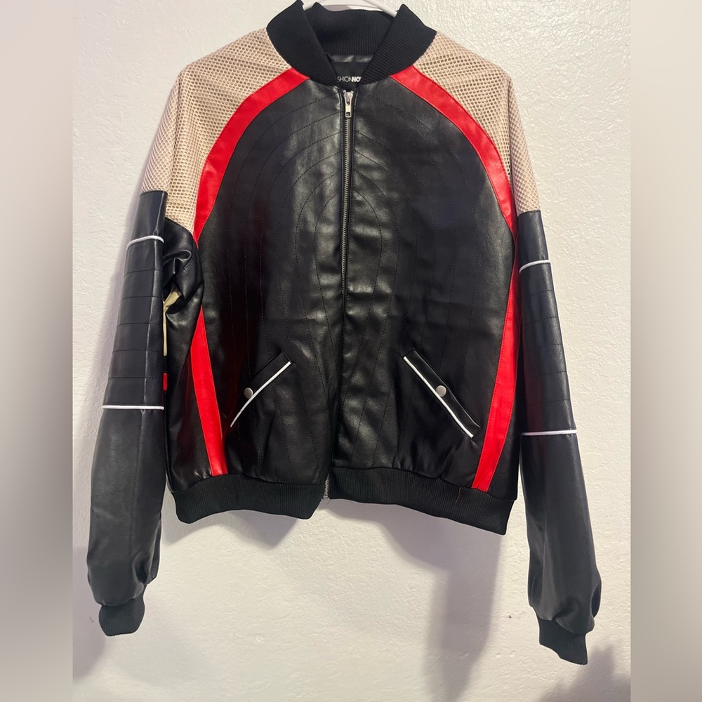 oversized faux leather jacket L